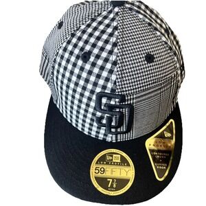 San‎ Diego Padres Black White Plaid 59FIFTY Fitted 7 7/8 New Era Hat Cap NWT